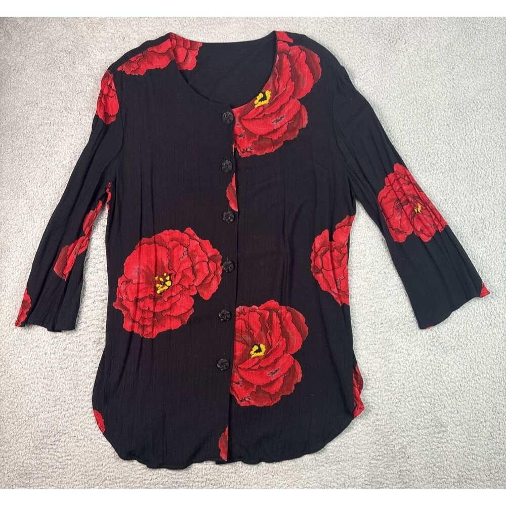 VTG Sharon Anthony Floral Poppy Tunic Dress Women's 16W Side Slits Retro USA